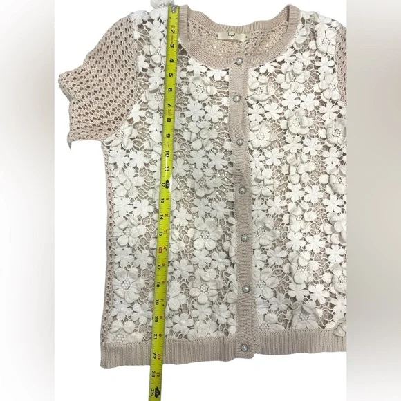 Vintage Hazel Cream Floral Crochet Cardigan Sweater Coquette Boho Grandma SMALL - Picture 7 of 7
